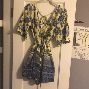 Yellow and blue romper, backless